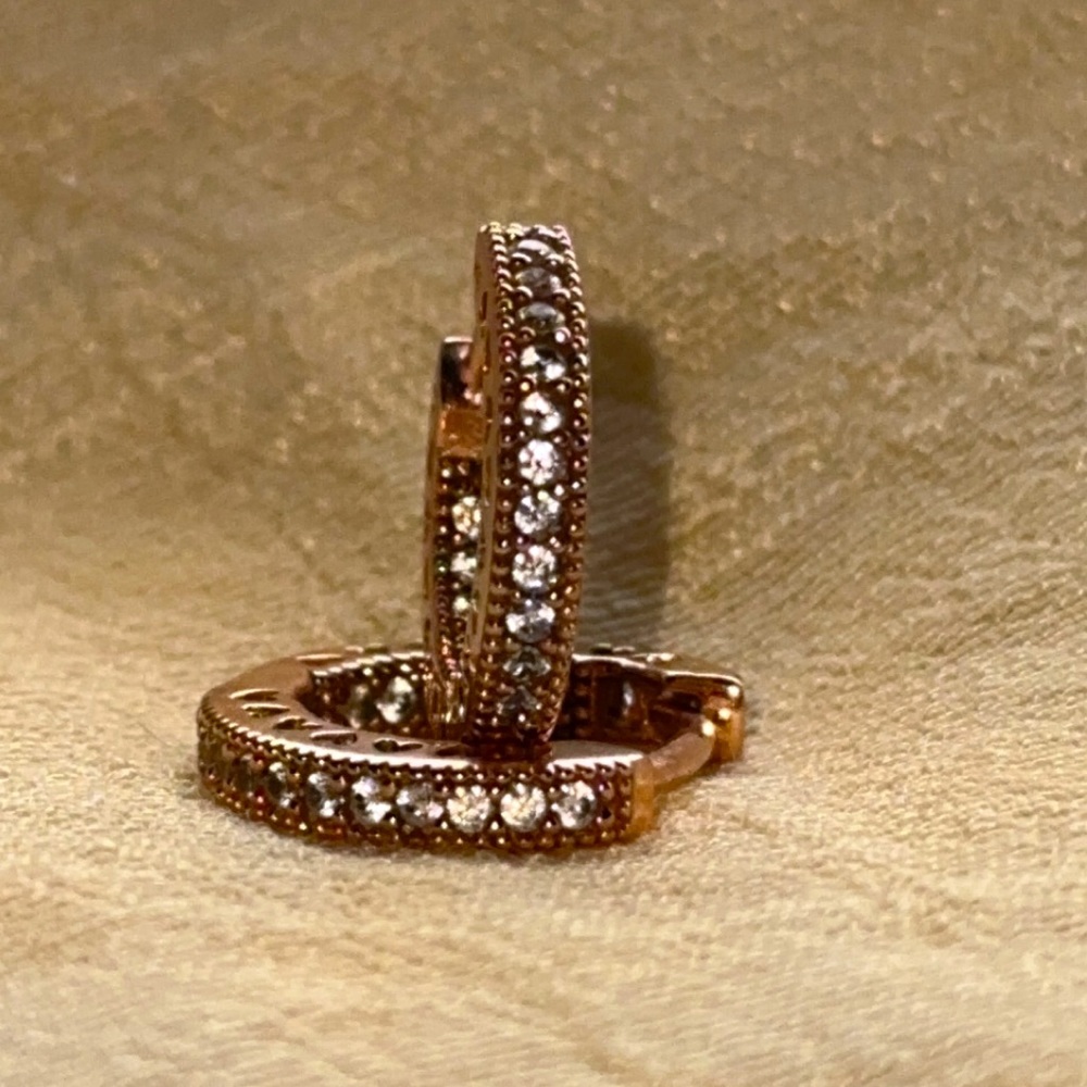 Rose gold heart and diamond pandora huggie hoop earrings